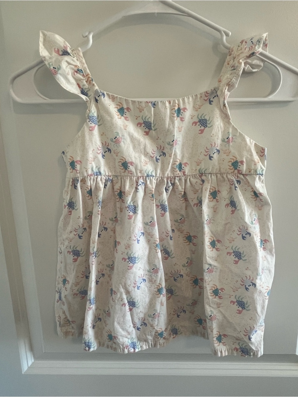James and Lottie Girls Cream Crab-Print Ruffle Strap Tank Top size 6